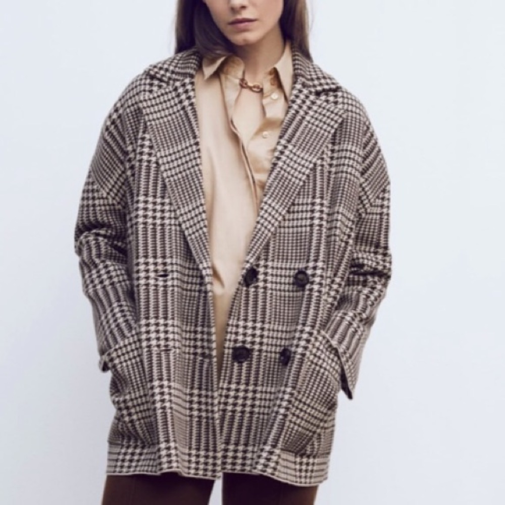 Zara brown houndstooth knit blazer - Picture 2 of 5